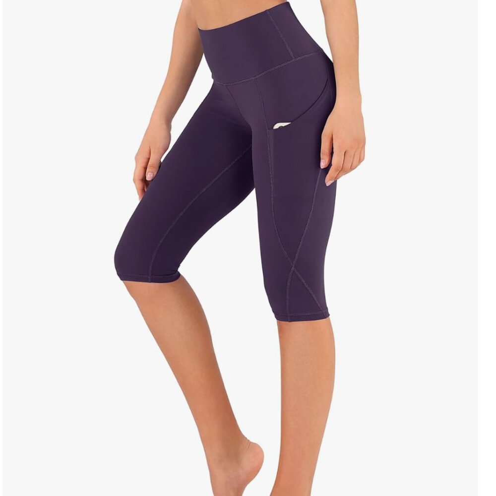 High-Waist Purple Capri Active Leggings with Side Pocket- Ododos NWT